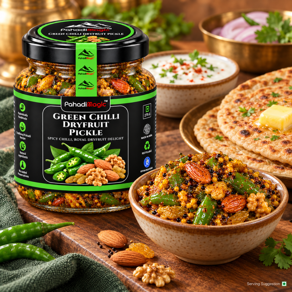 Green Chilli Dryfruit Pickle 275g - Pahadi Magic product view 2
