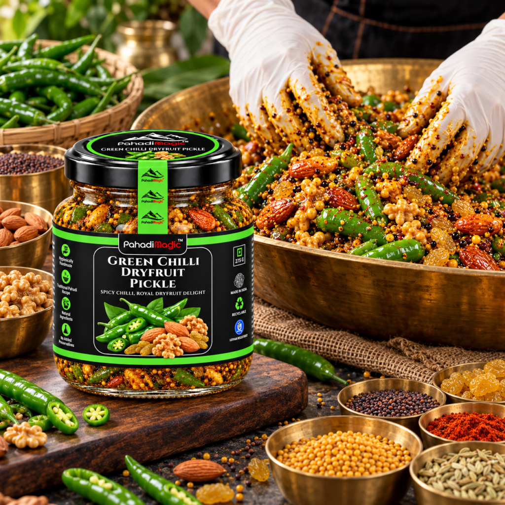 Green Chilli Dryfruit Pickle 275g - Pahadi Magic product view 3