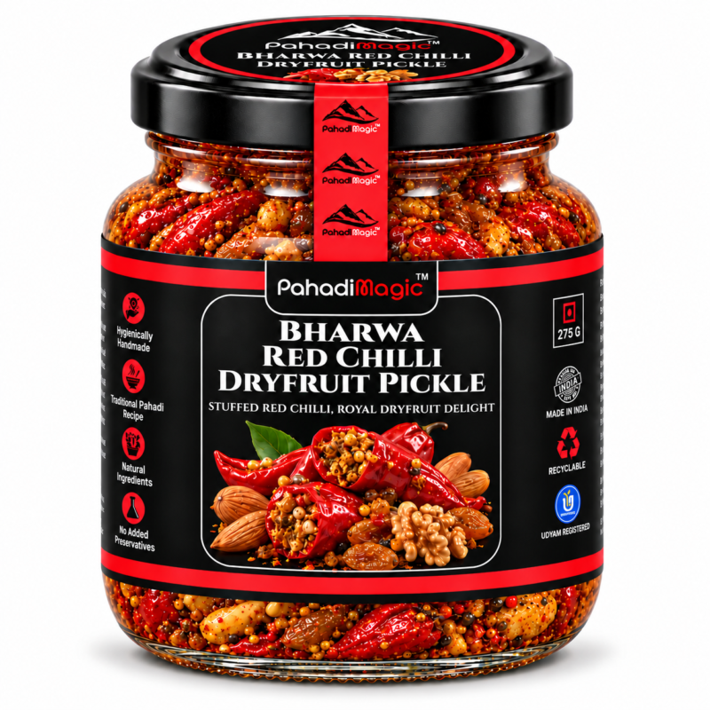 Bharwa Red Chilli Dryfruit Pickle by Pahadi Magic