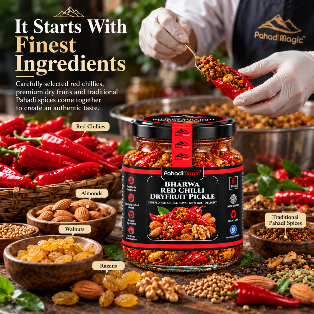 Bharwa Red Chilli Dryfruit Pickle 275g - Pahadi Magic product view 2