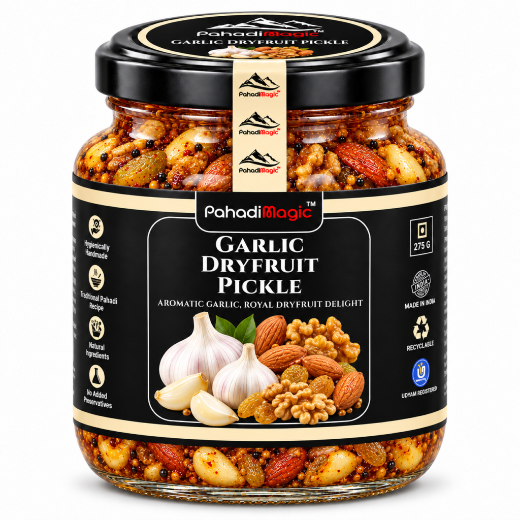 Garlic Dryfruit Pickle 275g - Pahadi Magic product
